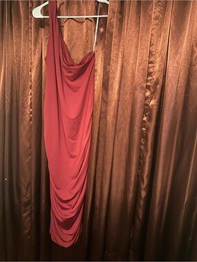 BEBE One-Shoulder Drape Dress - Rust